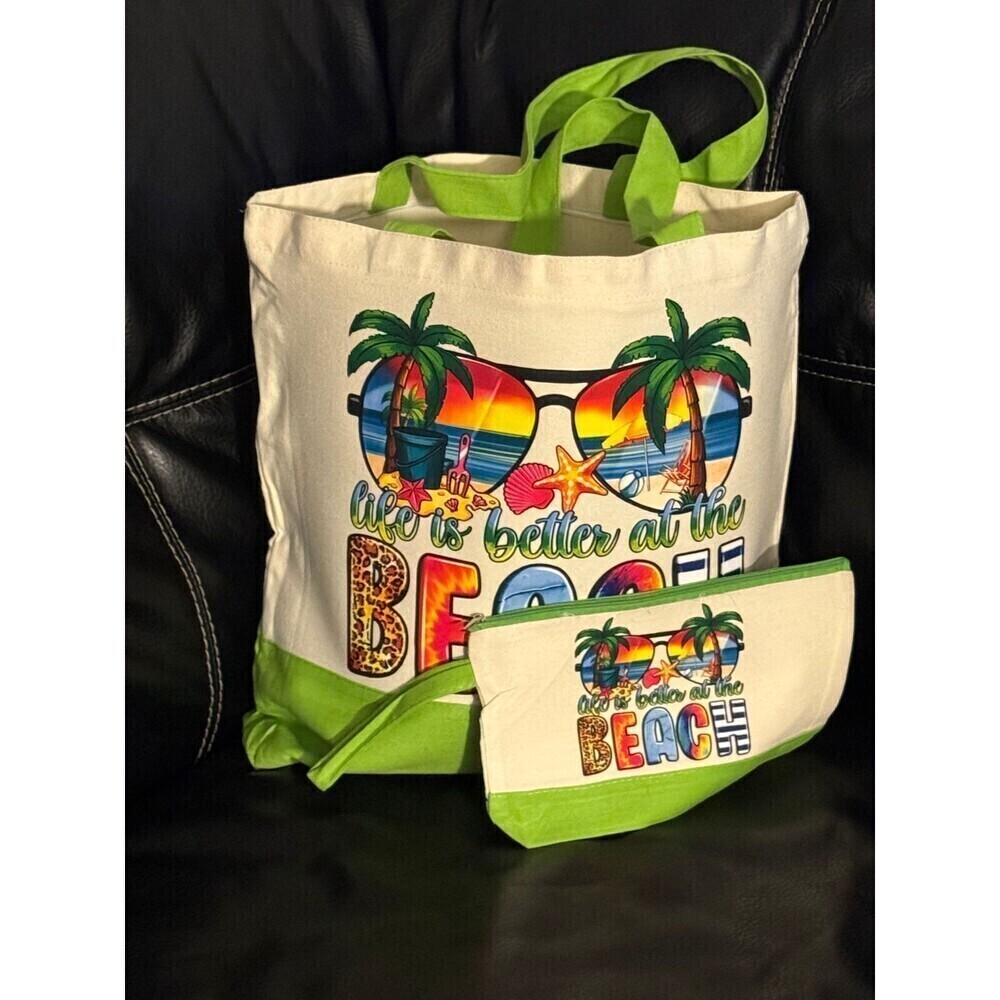 Canvas Tote Bag with Zipper Cosmetic Bag